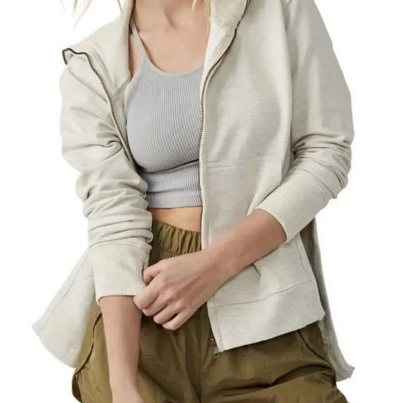 Free Poeple Movement sz L Baseline Zip Up Jacket Oatmilk zip front sweatshirt - Picture 10 of 11